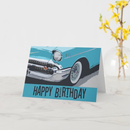 Oude Chevy verjaardag in het blauw. Kaart (Gele Bloem)