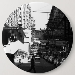 Oude China Hong Kong straat Stad auto's Ronde Button 6,0 Cm