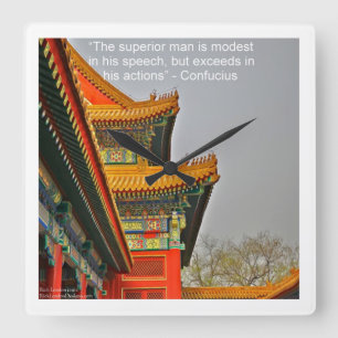 Oude Chinese architectuur en Confucius WallClock Vierkante Klok