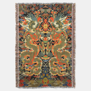 Oude Chinese Draak Textielprint Aziatische Kunst Deken