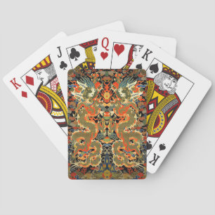Oude Chinese Draak Textielprint Aziatische Kunst Pokerkaarten