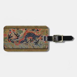 Oude Chinese Draak Zijde Borduurpatroon Bagagelabel