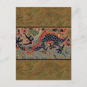 Oude Chinese Draak Zijde Borduurpatroon Briefkaart