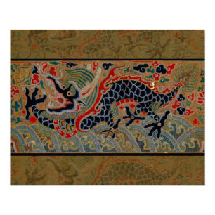 Oude Chinese Draak Zijde Borduurpatroon Perfect Poster