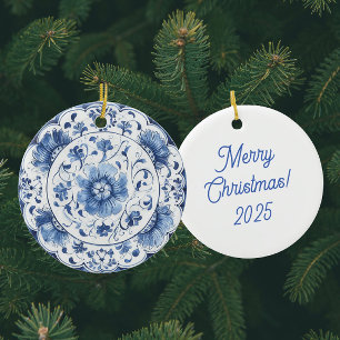 Oude Chinoiserie Blauwe Witte Antieke Borden Keramisch Ornament