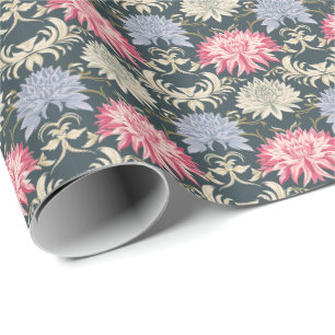 Oude Chrysanthemum Damast Patroon Cadeaupapier