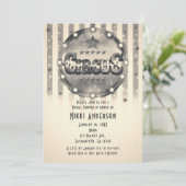 Oude circus gestreepte strepen feest uitnodigingen (Staand voorkant)