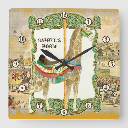 Oude Circusposter, Klok voor Giraffe Babykamer (Voorkant)