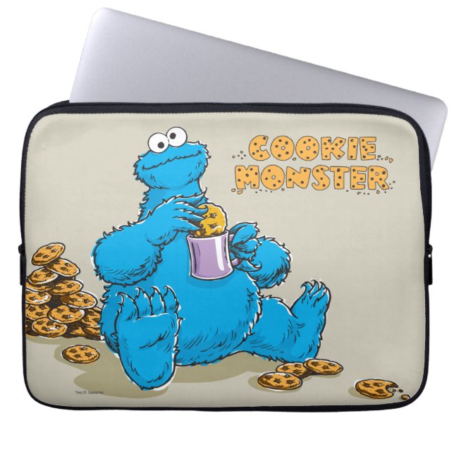 Oude Cookie Monster eet koekjes Laptop Sleeve (Voorkant)
