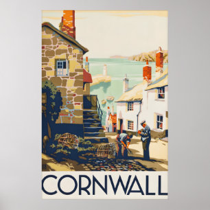 Oude Cornwall Reisposter Print, Kuststreek Poster