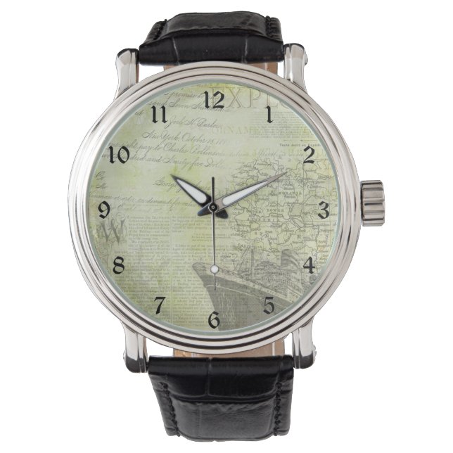 Oude cruiseschip, krantenartikel en kaart horloge (Voorkant)