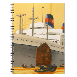 Oude cruiseschip naar het Oosten met jonkboten Notitieboek