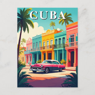 Oude Cuba-auto en kleurrijke koloniale straat Briefkaart