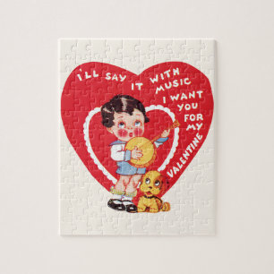 Oude Cute Valentijnsdag, Kind Muziek Banjo Legpuzzel