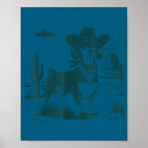 Oude dachshond ufo western grappige hond poster