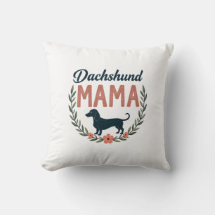 Oude Dachshund Mama Bloemige Hond Liefhebber Vecto Kussen