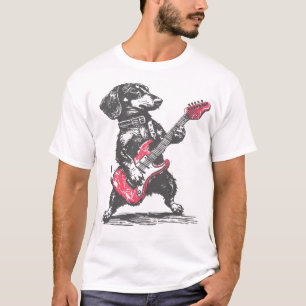 Oude Dachshund Weenie Speelt Gitaar T-shirt