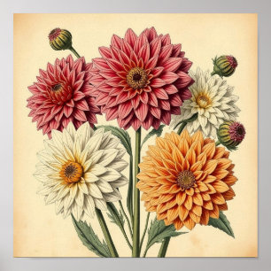 Oude Dahlias op Verweerd Papier Poster