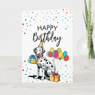 Oude Dalmatiër Illustratie Ballonnen Verjaardag Kaart