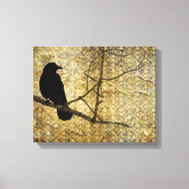Oude Damask Crow Art Canvas Afdruk