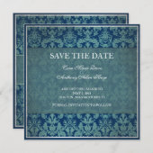 Oude damasten Navy Save the date kaart (Voorkant / Achterkant)