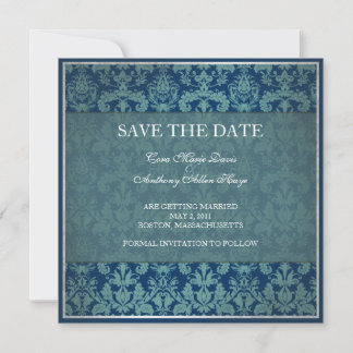 Oude damasten Navy Save the date kaart
