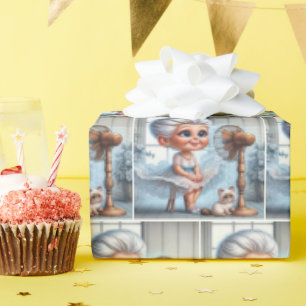 Oude dame die afkoelt voor een retro ventilator cadeaupapier