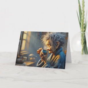 Oude Dame Drink Ochtendkoffie Kaart