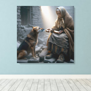 Oude Dame en Hond Oorlog Overlevenden Canvas Afdruk