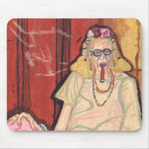 oude dame en sigaar muismat