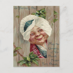Oude Dame Glimlach Klaverhek Hoedje Briefkaart
