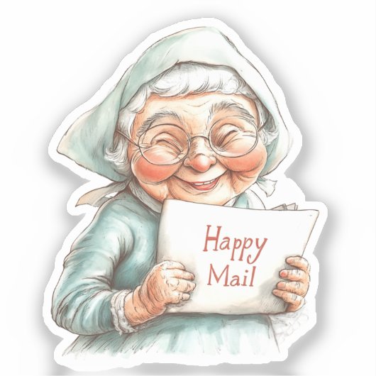 Oude dame, Happy Mail, Sticker (Voorkant)