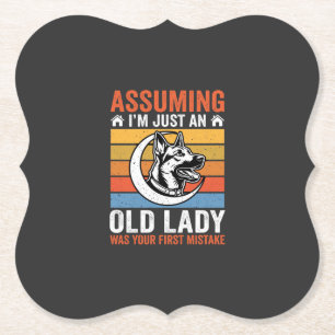 Oude Dame Hond Waarschuwing Retro Kartonnen Onderzetters