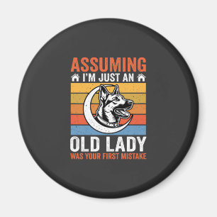 Oude Dame Hond Waarschuwing Retro Magneet