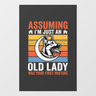 Oude Dame Hond Waarschuwing Retro Raamsticker