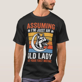Oude Dame Hond Waarschuwing Retro T-shirt
