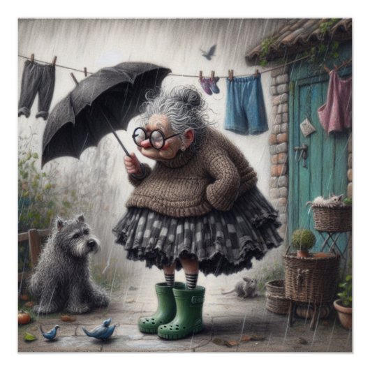 Oude dame karikatuur perfect poster (Voorkant)