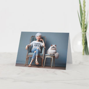 Oude Dame Met Ik Liefde Katten T-shirt Kaart