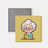 Oude dame met kipmagneet magneet (Voorkant / Achterkant)