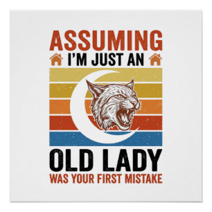 Oude Dame Wildcat Vintage Grappig Shirt Ontwerp_1 Perfect Poster