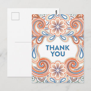 Oude dank je postkaart met oranje bloemen