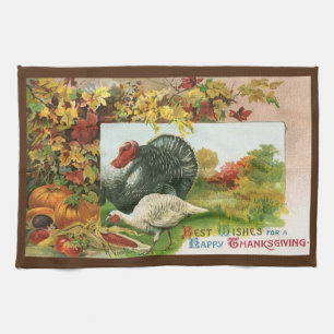 Oude Dankdag, wilde kalkoenen herfstkleuren Theedoek