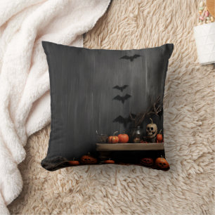 Oude decoratieve Halloween pompoen enge vleermuize Kussen