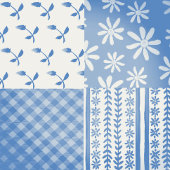 Oude Denim Blauwe Crème Witte Patchwork  Cadeaupapier