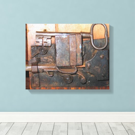 Oude Deurslot en Key Wrapped Canvas (Insitu (Houten vloer))