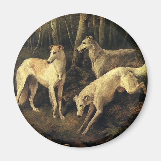 Oude dieren, jachthonden in het bos magneet (Voorkant)