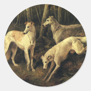 Oude dieren, jachthonden in het bos ronde sticker
