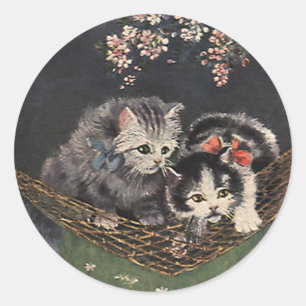 Oude Dieren, Lapjeskat of Kittens in een Hangmat Ronde Sticker