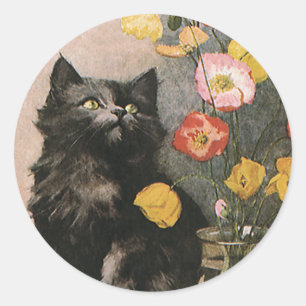 Oude dieren, schattige Victoriaanse kitten en bloe Ronde Sticker