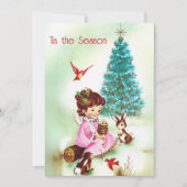 Oude Dieren uit het Bos en Kind met Kerstmis Feestdagenkaart (Voorkant)